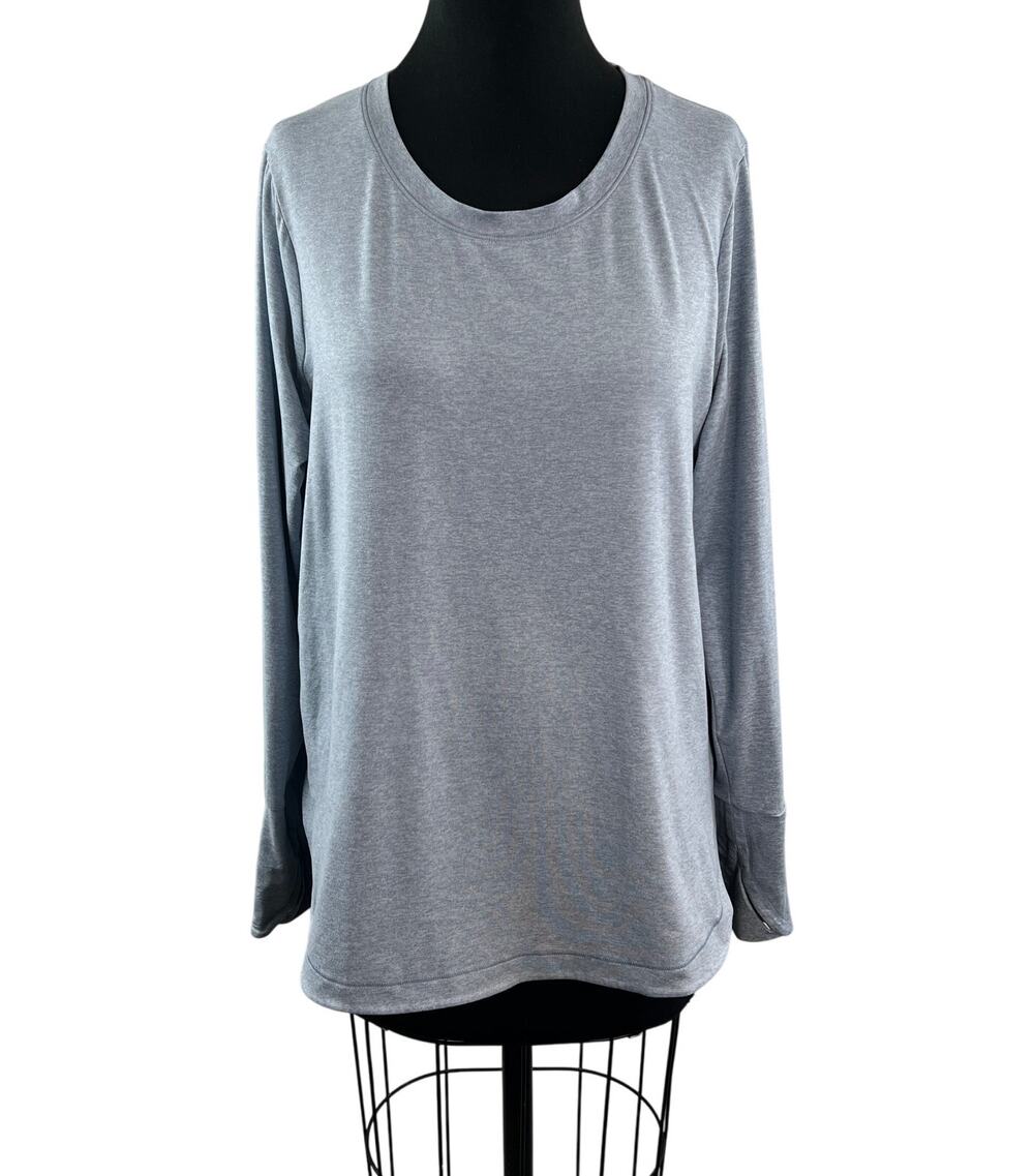 ATHLETA Heather Blue Gray Uptempo Top Thumb Hole Crew Neck Round Size Large L
